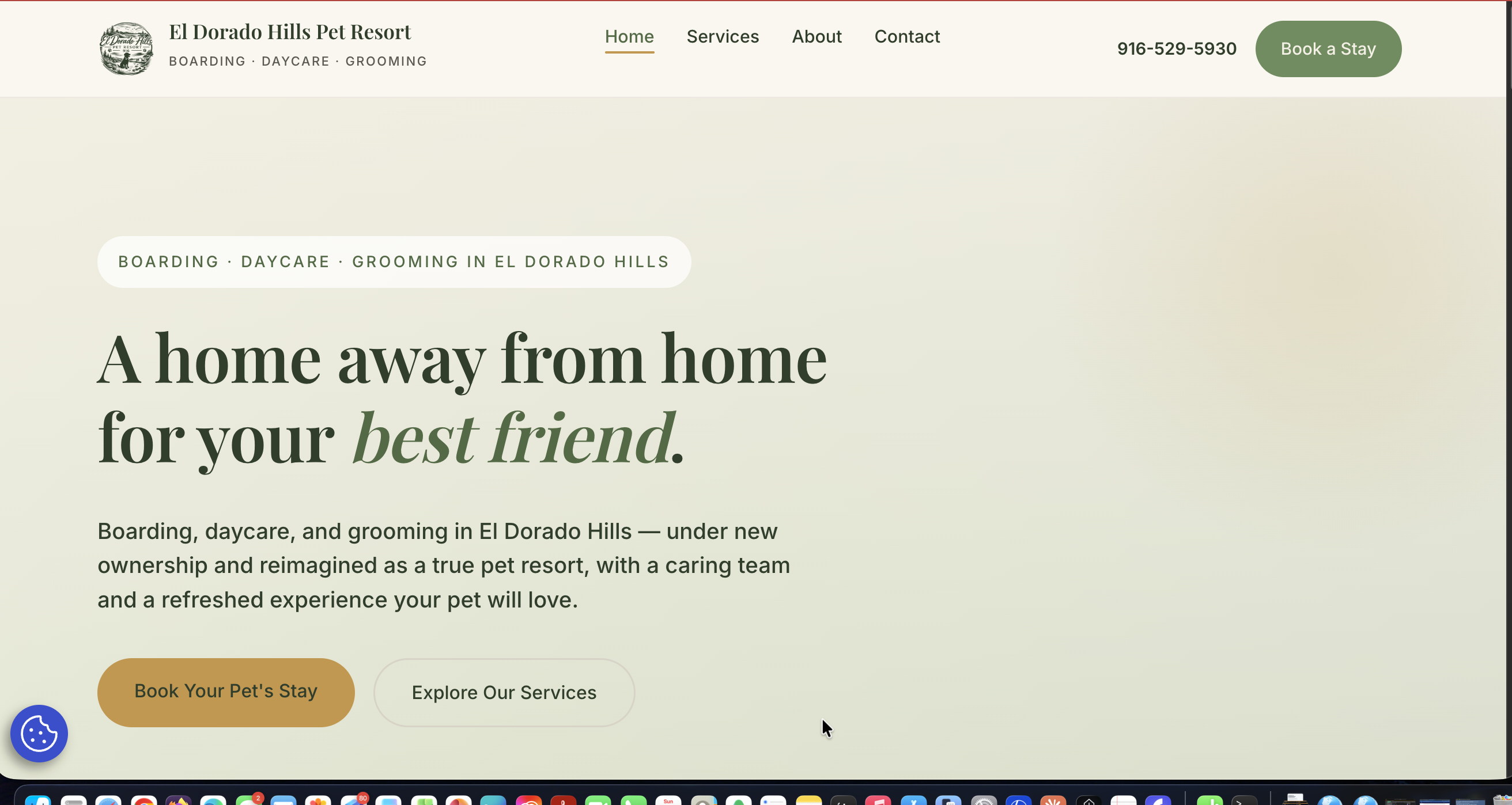 Homepage screenshot of El Dorado Hills Pet Resort, a pet boarding and daycare facility in El Dorado Hills, CA