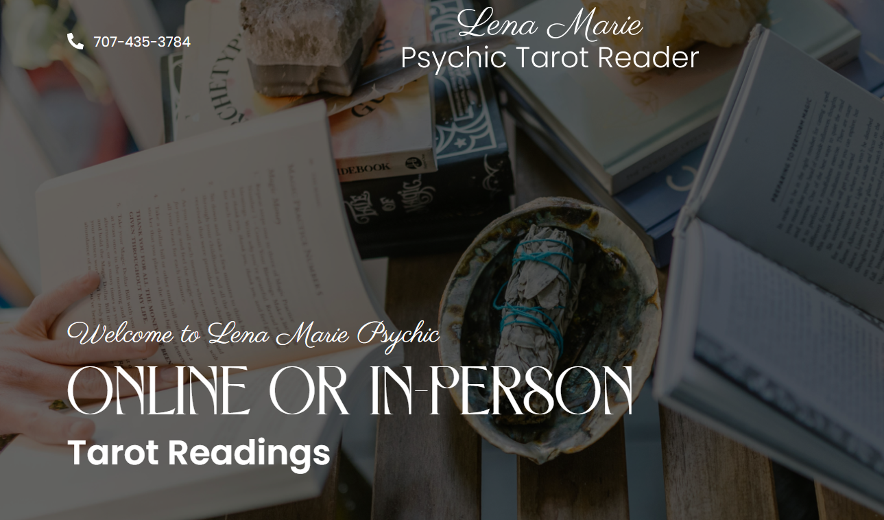 Homepage screenshot of Lena Marie Psychic, an intuitive guidance and wellness services website