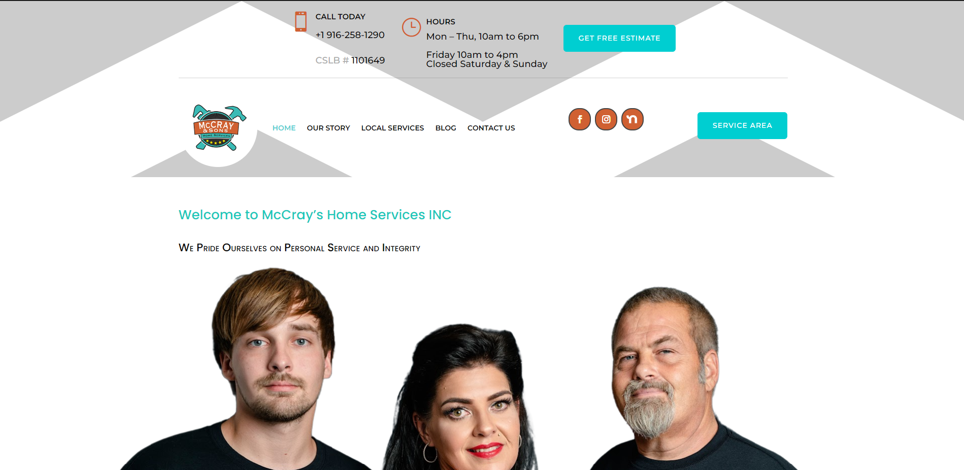 Homepage screenshot of McCray's Home Services, a handyman and home repair company serving greater Sacramento, CA