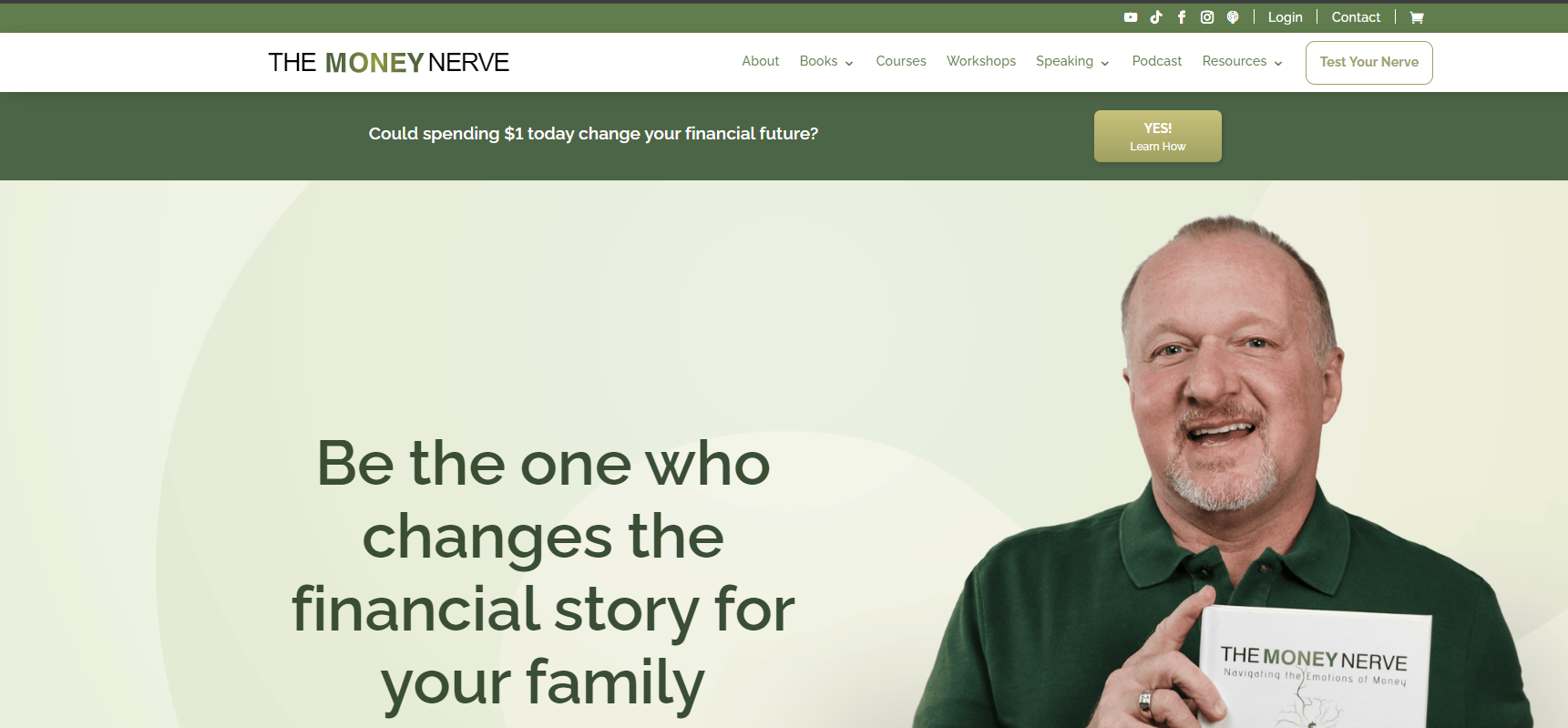 Homepage screenshot of The Money Nerve, a financial education and coaching website